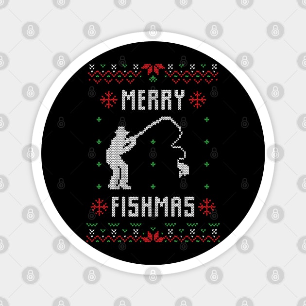 Merry Fishmas - Funny Ugly Christmas Sweater Fishing Gift Magnet by BadDesignCo